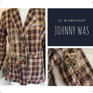 Johnny Was 3J Workshop Brown Plaid Jacket Blazer